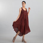 100% Viscose Sequin Embroidered Umbrella Dress with Pockets (One Size, 8-18) - Caramel Brown