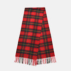 100% Wool Plaid Pattern Tassel Scarf (Size 160x30 cm) - Red