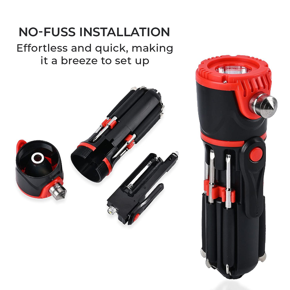 12 in 1 Multifunctional Flashlight ( Inc. 1 LED Light, Taillight, Seat Belt Cutter, 7 Screwdrivers - Many More) 3xAAA Battery (Not Inc.)