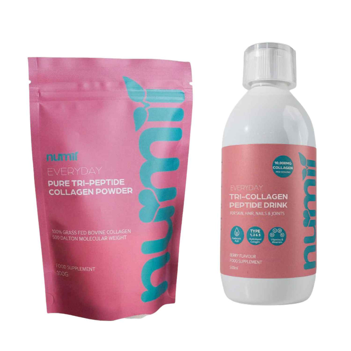 Pack of nu-mii Drink and Powder-NuMii Advanced Tri-Peptide Collagen Drink (Type I, II and
