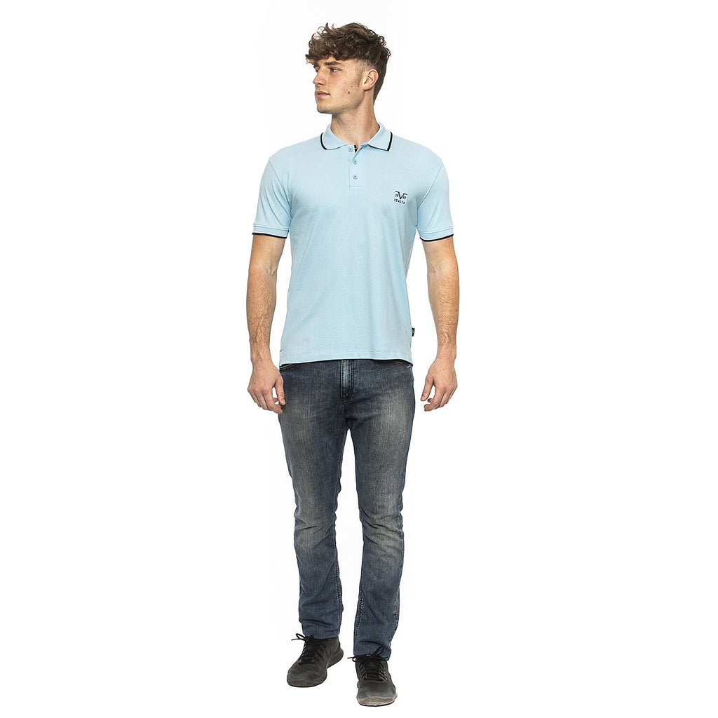 19V69 ITALIA by Alessandro Versace 100% Cotton Polo T-Shirt (Size L) - SkyBlue