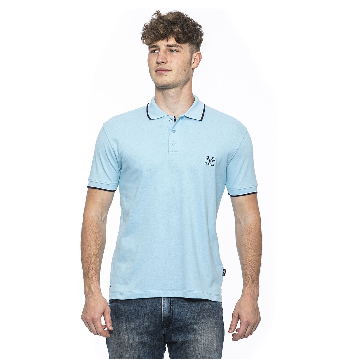 19V69 ITALIA by Alessandro Versace 100% Cotton Polo T-Shirt (Size M) - SkyBlue
