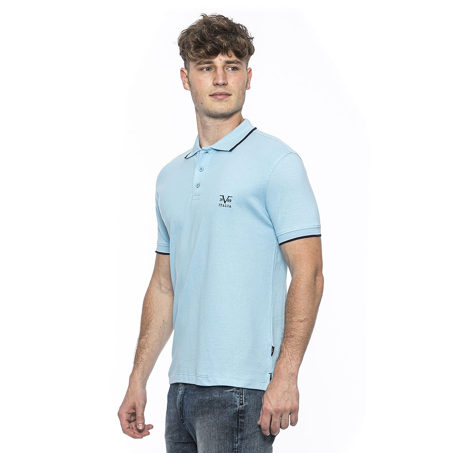 19V69 ITALIA by Alessandro Versace 100% Cotton Polo T-Shirt (Size M) - SkyBlue