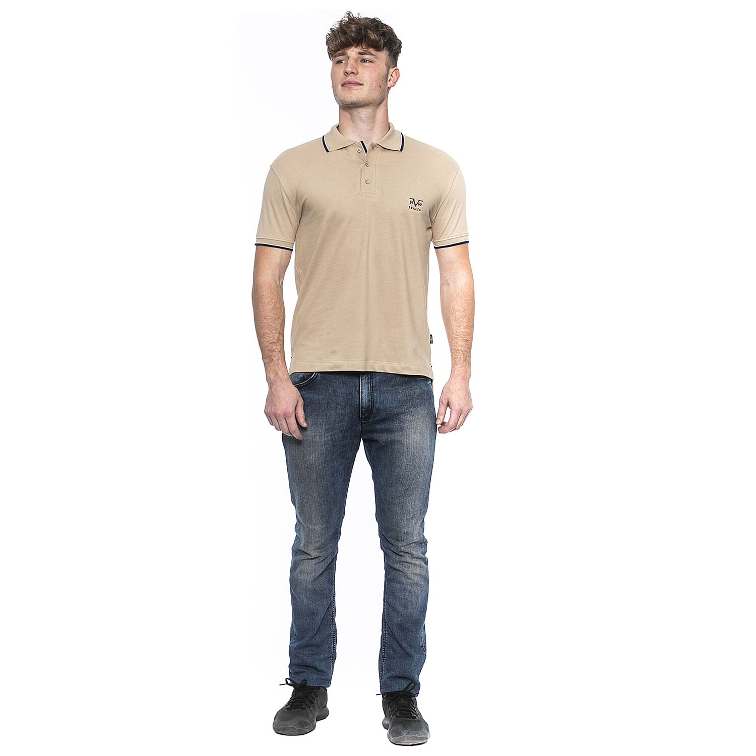 19V69 ITALIA by Alessandro Versace 100% Cotton Polo T-Shirt (Size M) - Stone