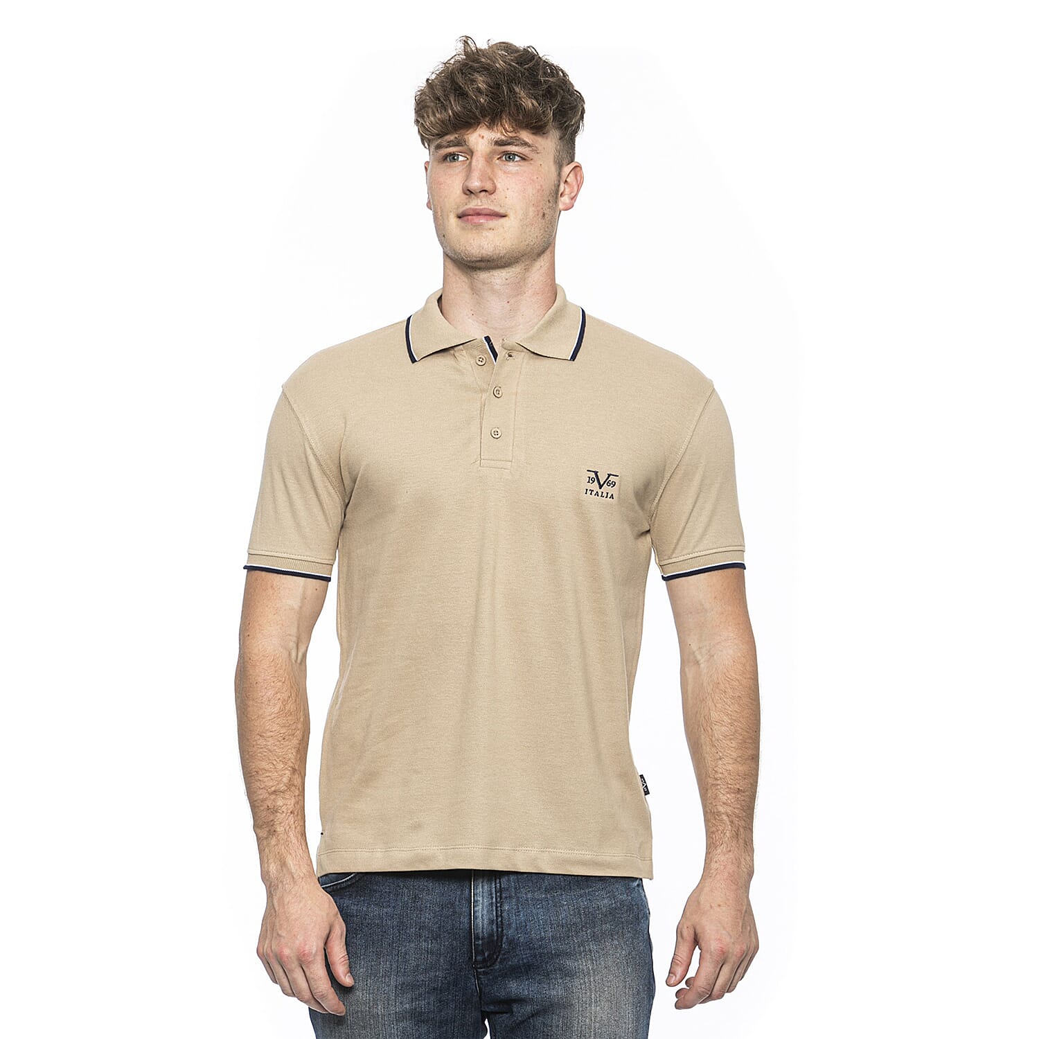 19V69 ITALIA by Alessandro Versace 100% Cotton Polo T-Shirt (Size XL) - Stone