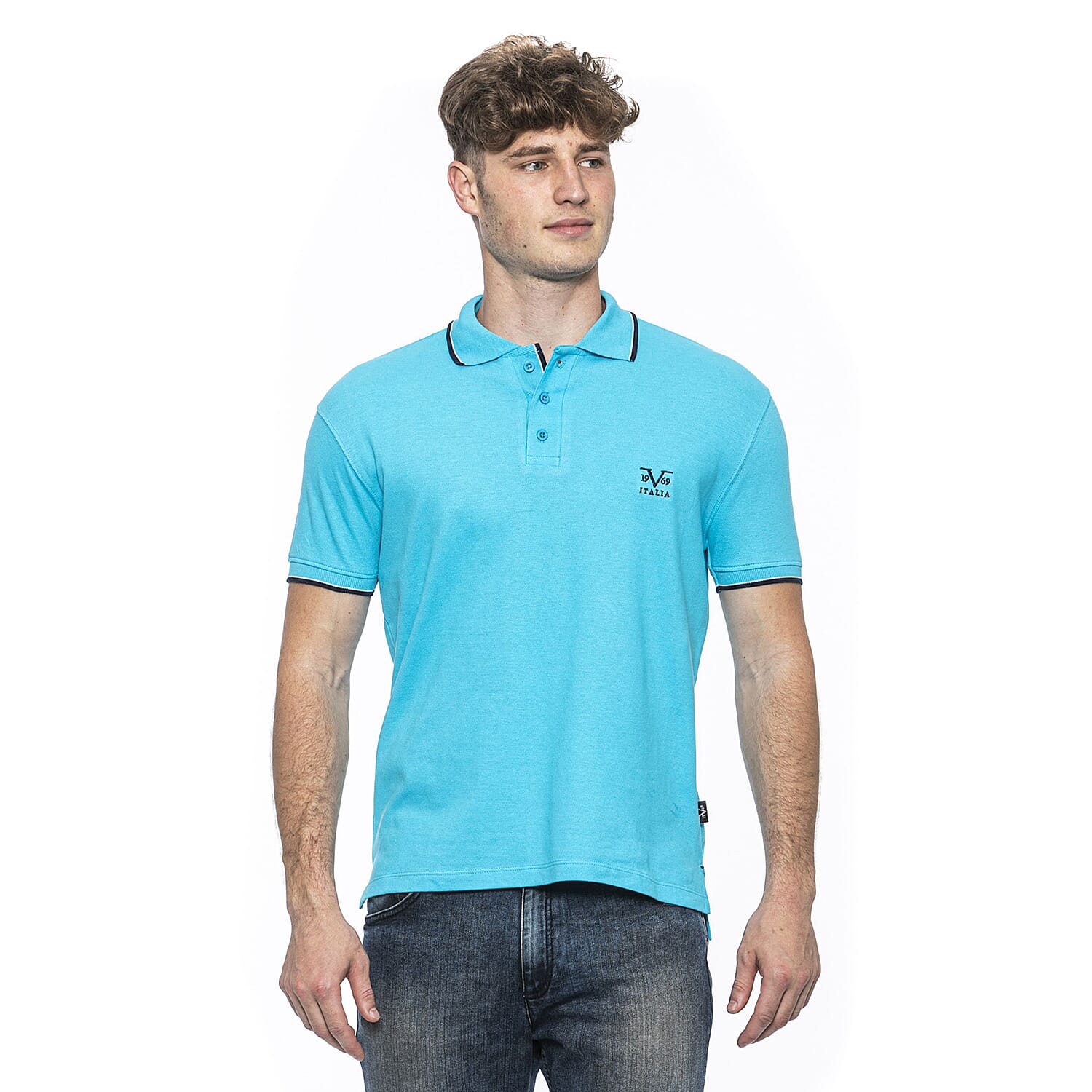 19V69 ITALIA by Alessandro Versace 100% Cotton Polo T-Shirt (Size M) - Turquoise