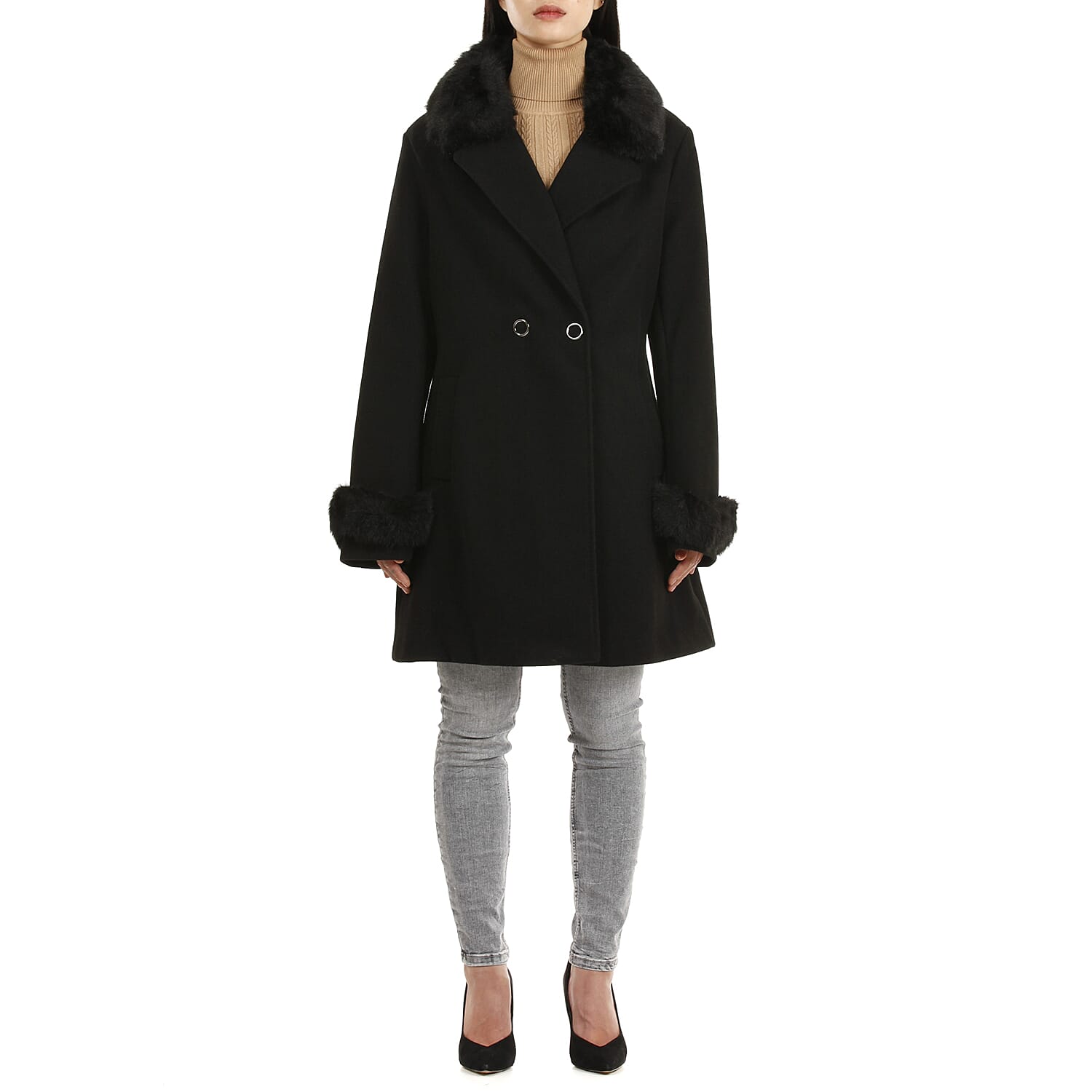 19V69 ITALIA by Alessandro Versace Faux Fur Cuff & Neck Jacket (Size XL) - Black