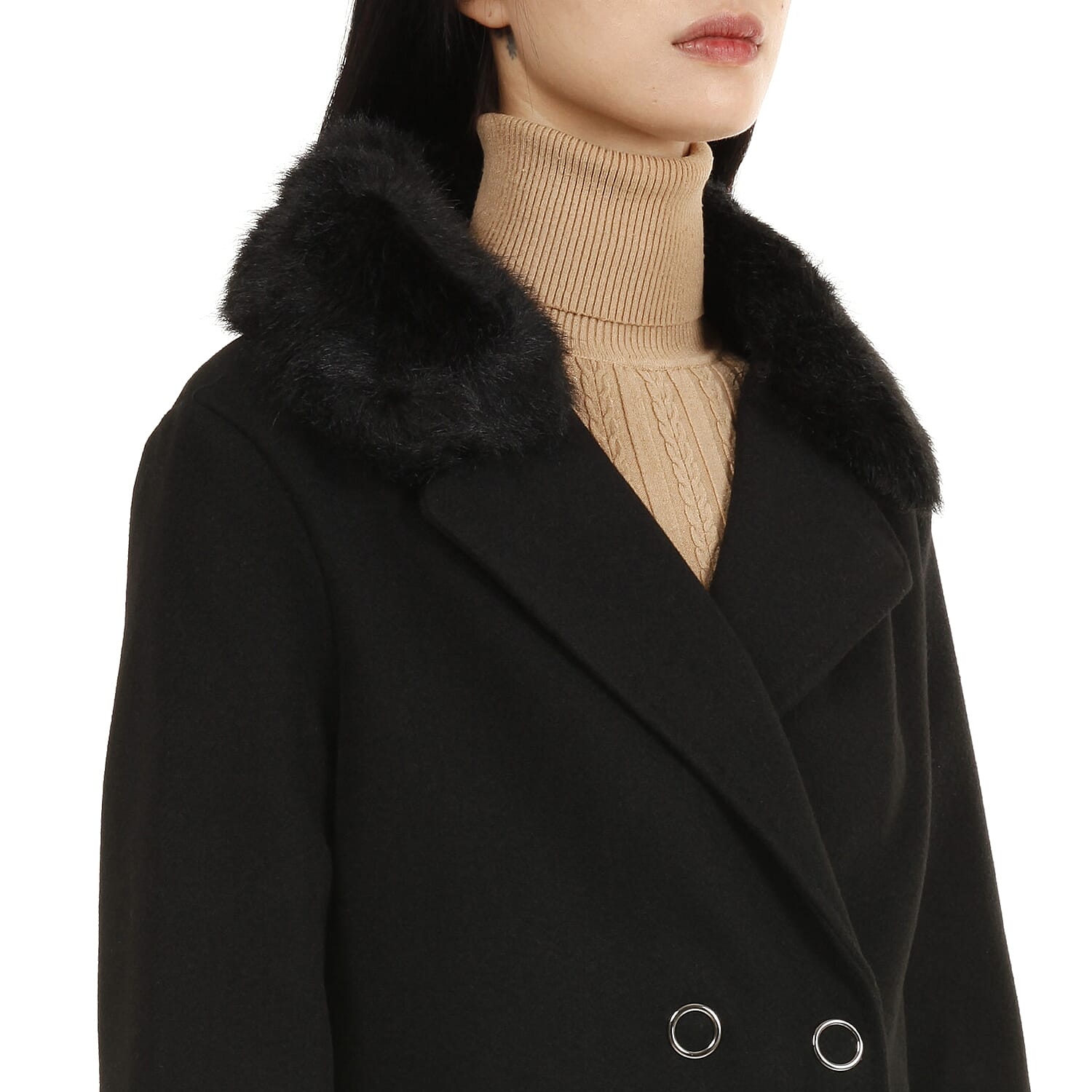 19V69 ITALIA by Alessandro Versace Faux Fur Cuff & Neck Jacket (Size XL) - Black