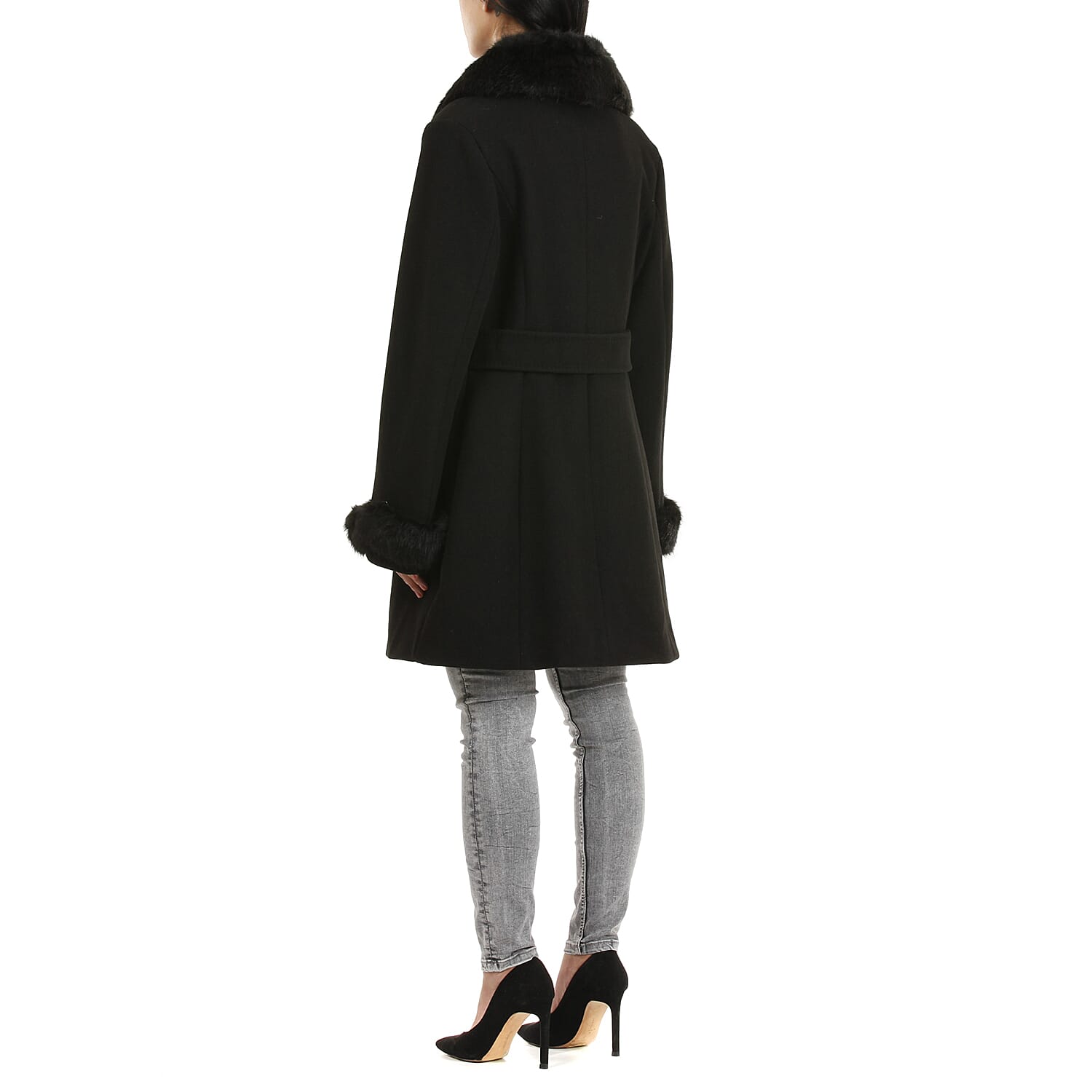 19V69 ITALIA by Alessandro Versace Faux Fur Cuff & Neck Jacket (Size XXXL) - Black