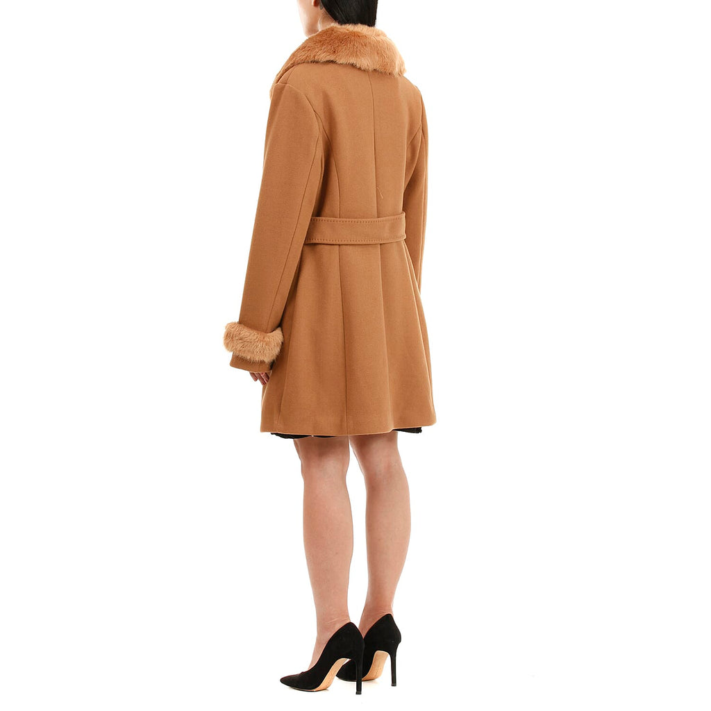 19V69 ITALIA by Alessandro Versace Faux Fur Cuff & Neck Jacket (Size L) - Camel