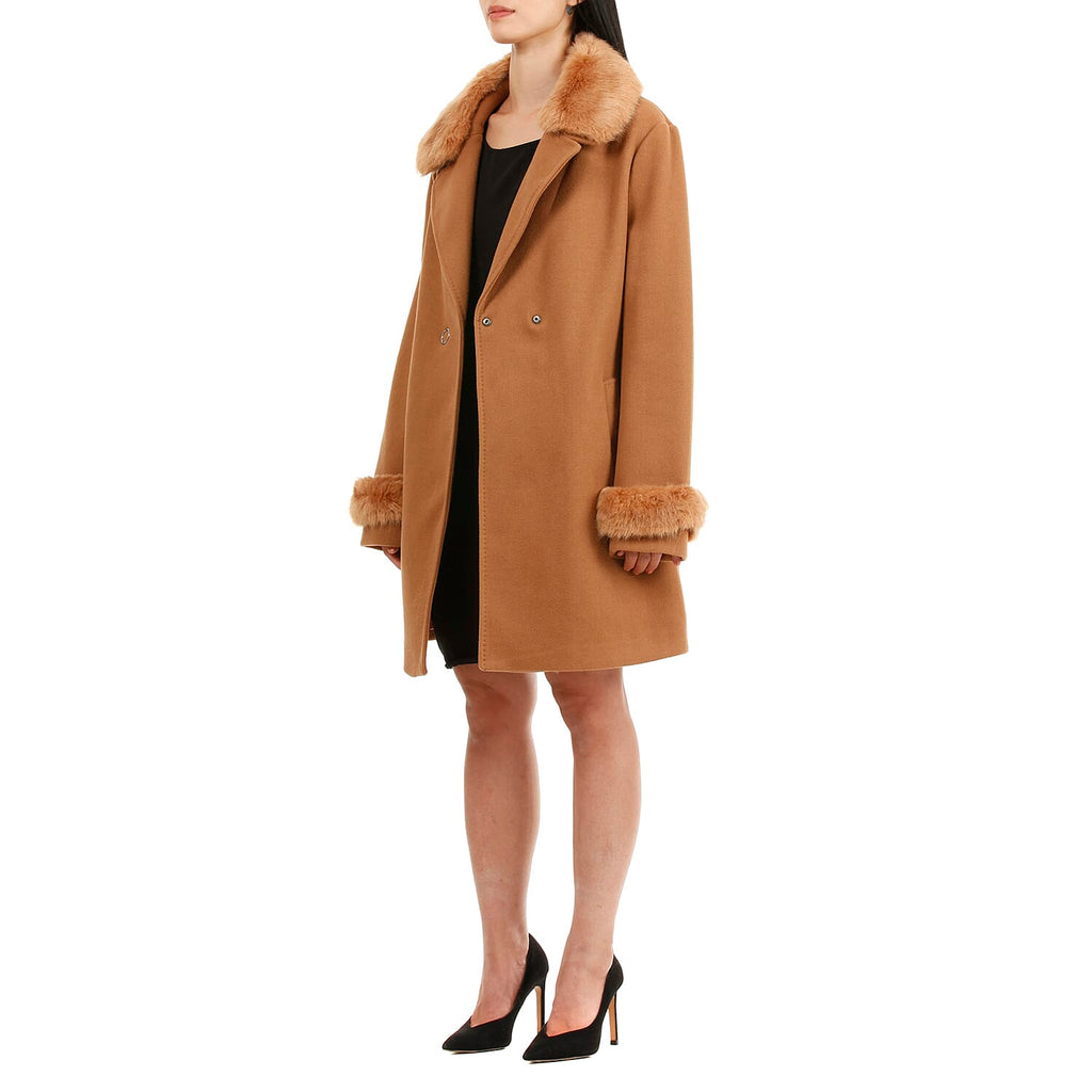 19V69 ITALIA by Alessandro Versace Faux Fur Cuff & Neck Jacket (Size M) - Camel