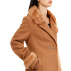 19V69 ITALIA by Alessandro Versace Faux Fur Cuff & Neck Jacket (Size XXXL) - Camel
