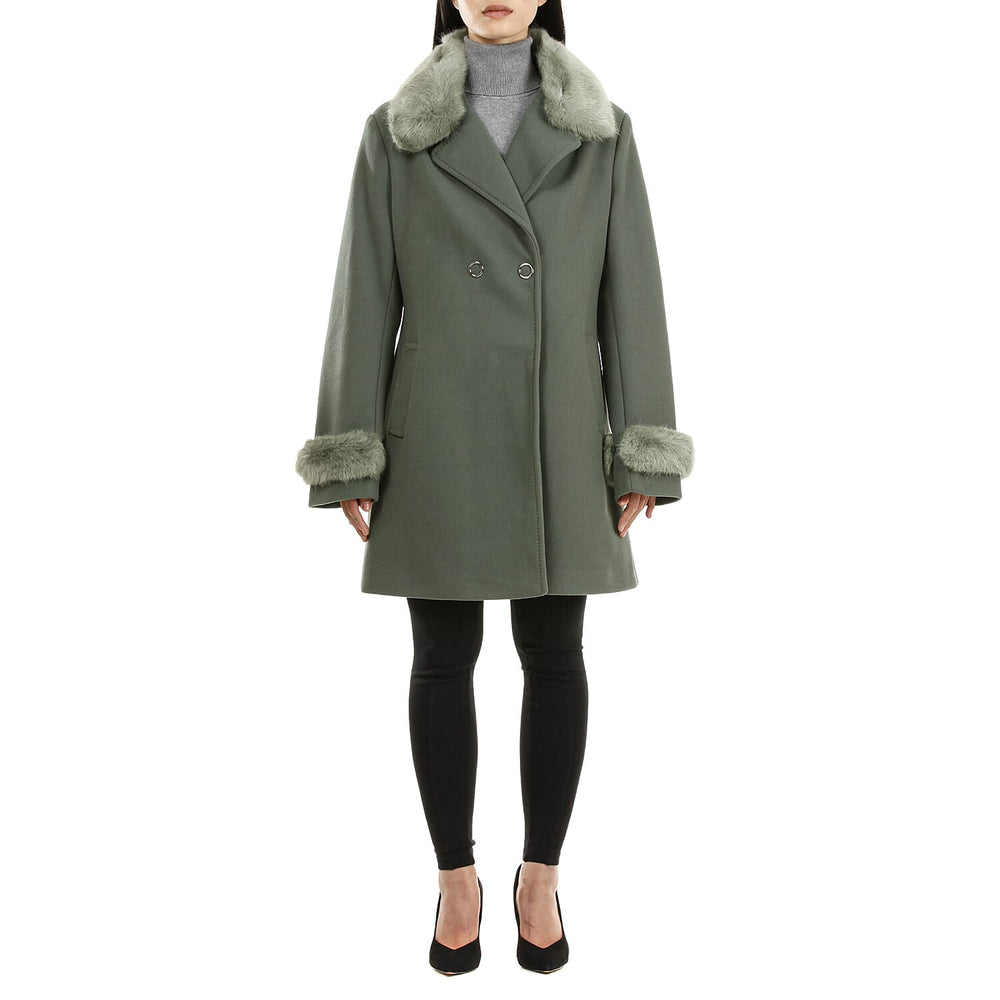 19V69 ITALIA by Alessandro Versace Faux Fur Cuff & Neck Jacket (Size M) - Green