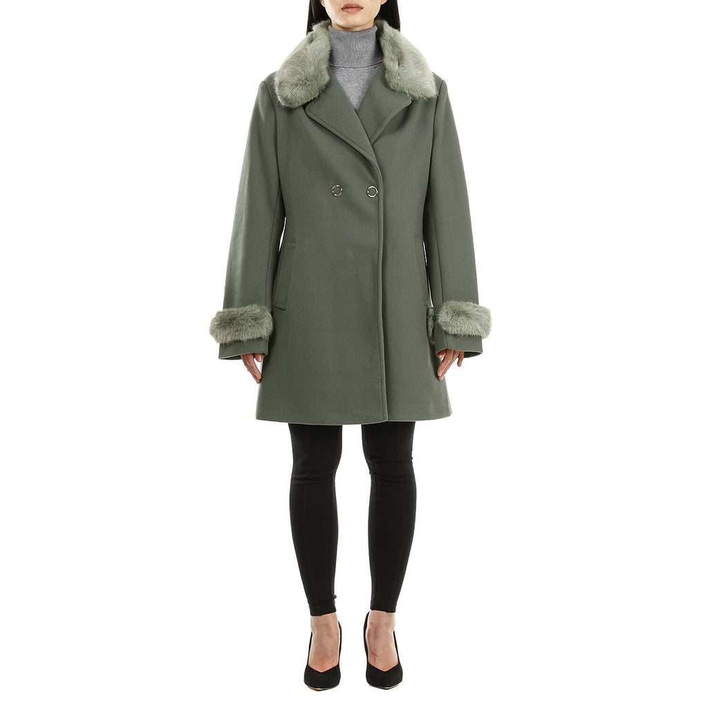 19V69 ITALIA by Alessandro Versace Faux Fur Cuff & Neck Jacket (Size M) - Green