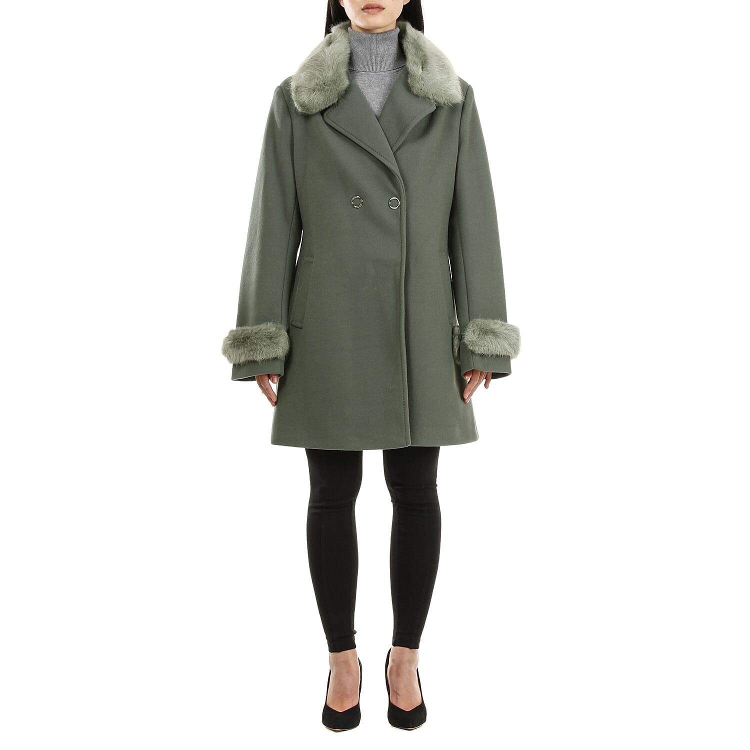 19V69 ITALIA by Alessandro Versace Faux Fur Cuff & Neck Jacket (Size M) - Green