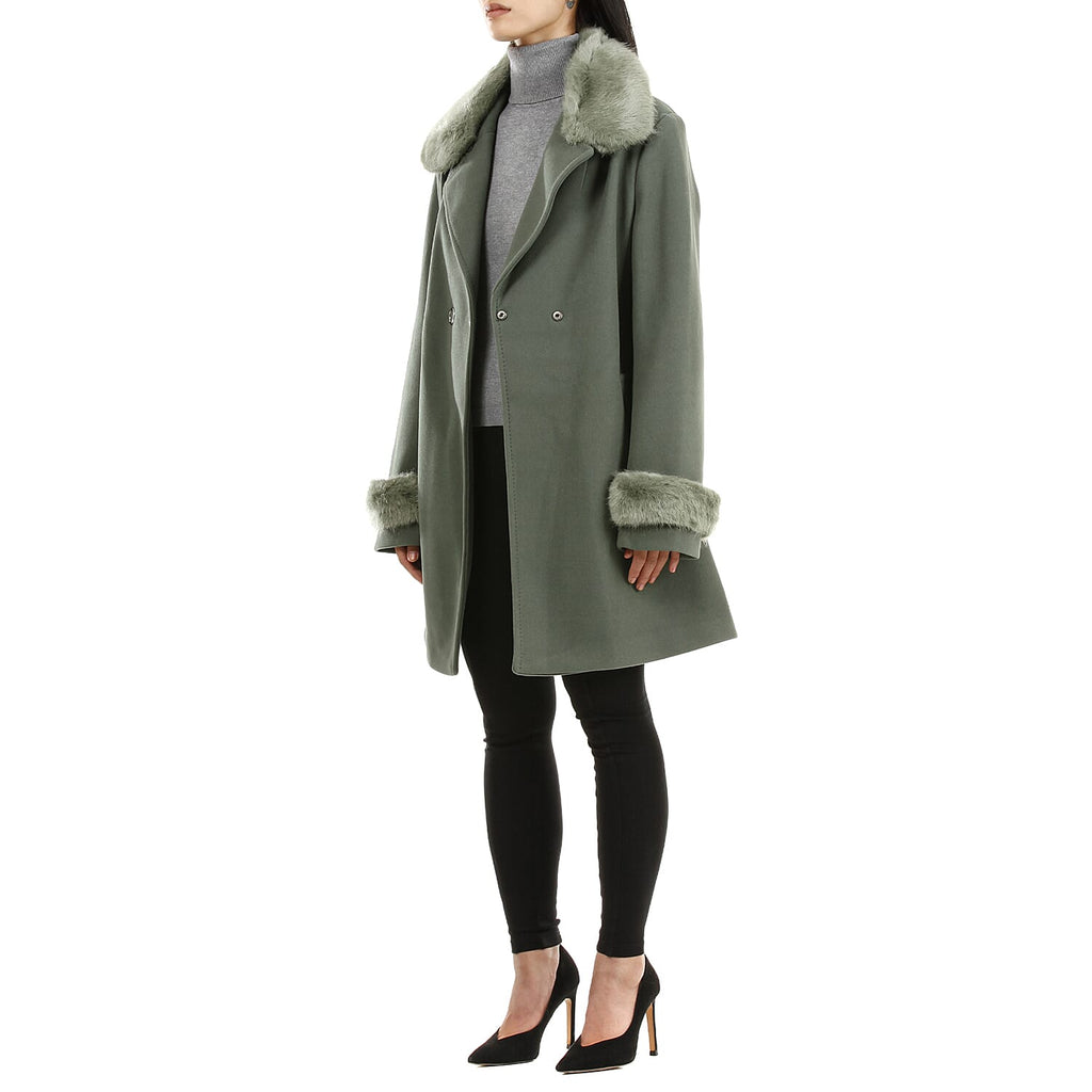 19V69 ITALIA by Alessandro Versace Faux Fur Cuff & Neck Jacket (Size M) - Green