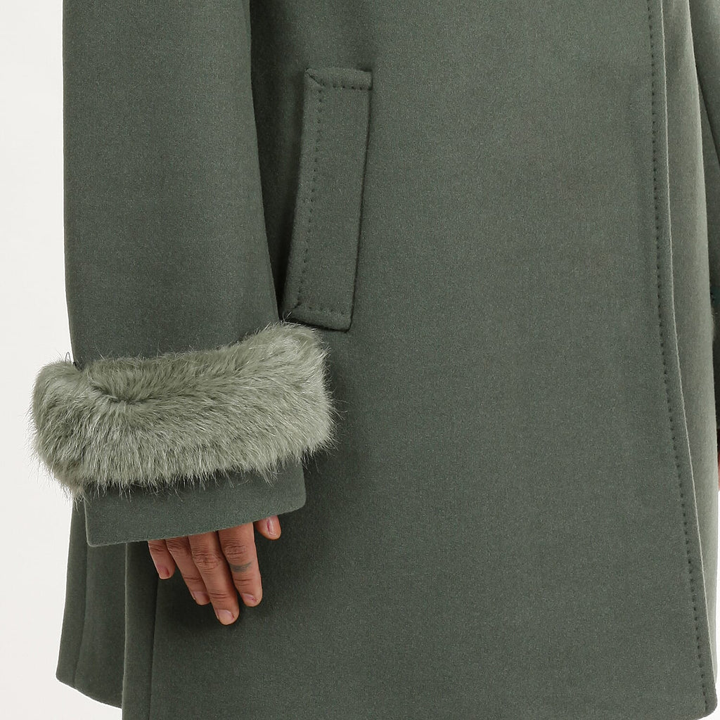 19V69 ITALIA by Alessandro Versace Faux Fur Cuff & Neck Jacket (Size M) - Green
