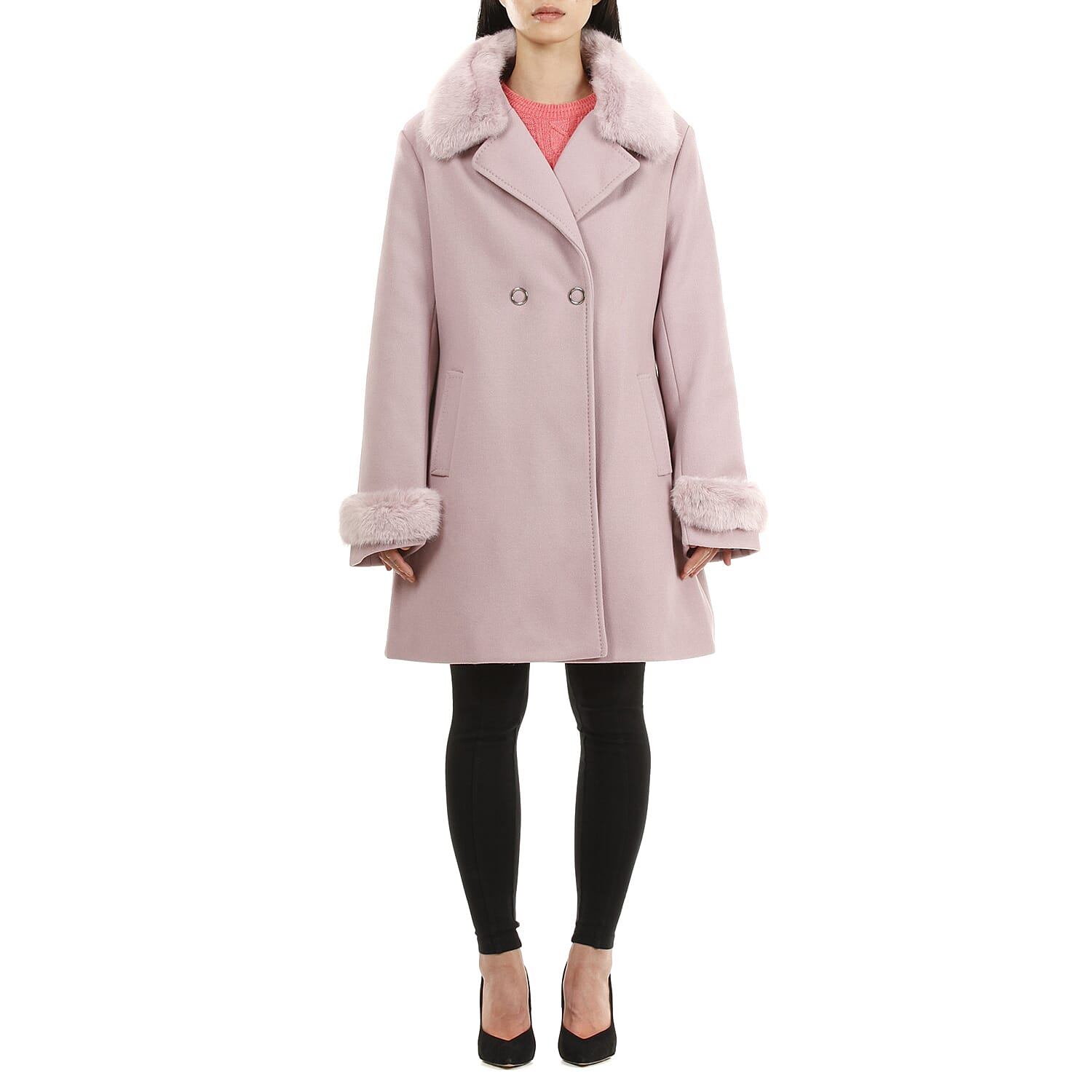 19V69 ITALIA by Alessandro Versace Faux Fur Cuff & Neck Jacket (Size XXL) - Pink