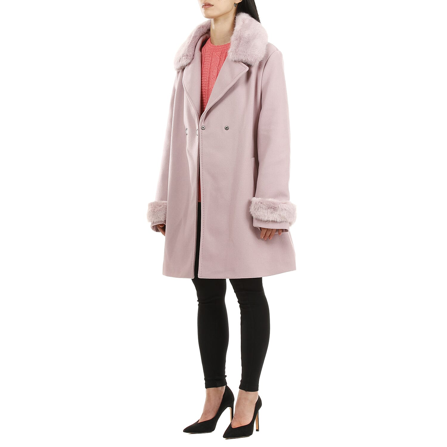 19V69 ITALIA by Alessandro Versace Faux Fur Cuff & Neck Jacket (Size XXL) - Pink