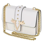 19V69 ITALIA by Alessandro Versace Leatherette Crossbody Bag with Magnetic Clasp Closure and Chain Strap - Bianco