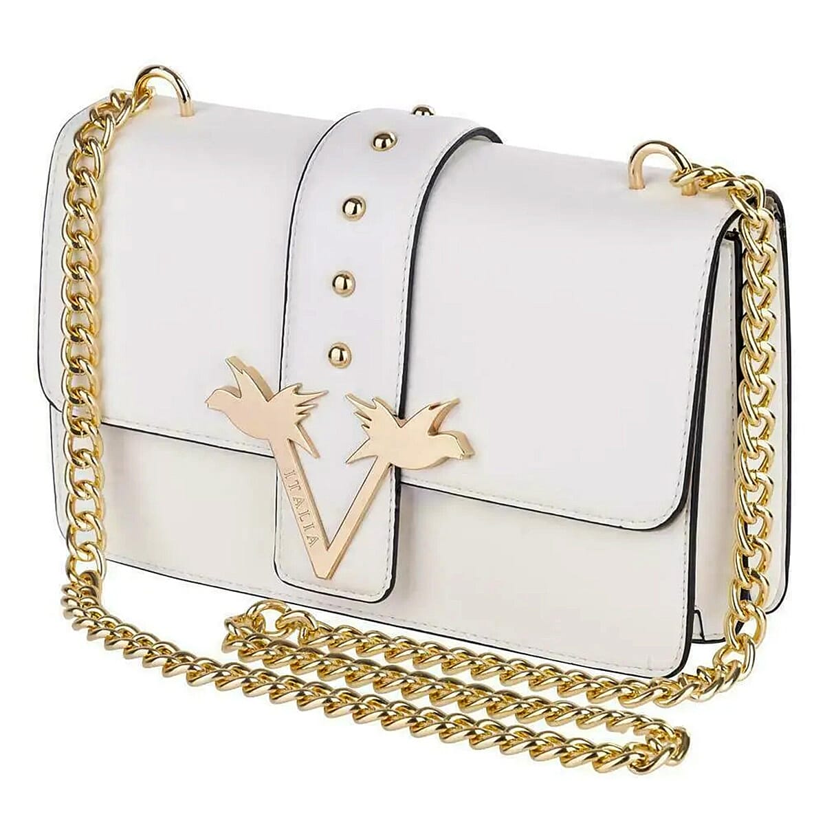 19V69 ITALIA by Alessandro Versace Leatherette Crossbody Bag with Magnetic Clasp Closure and Chain Strap - Bianco