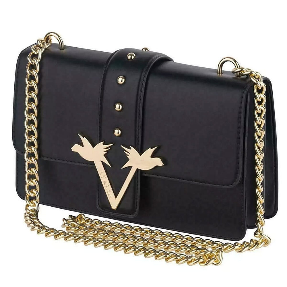 19V69 Womens Leatherette Shoulder Bag with Chain Strap - Black