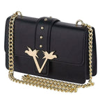 19V69 Womens Leatherette Shoulder Bag with Chain Strap - Black