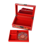 2 - Layer Peacock Pattern Jewellery Box with Inside Mirror and Removable Tray (Size 21x14x7.5 Cm) - Red