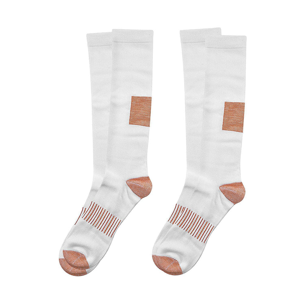 2 Pairs Antibacterial Copper Infused Compression Long Socks (Size S-M, 5 to 10) - White