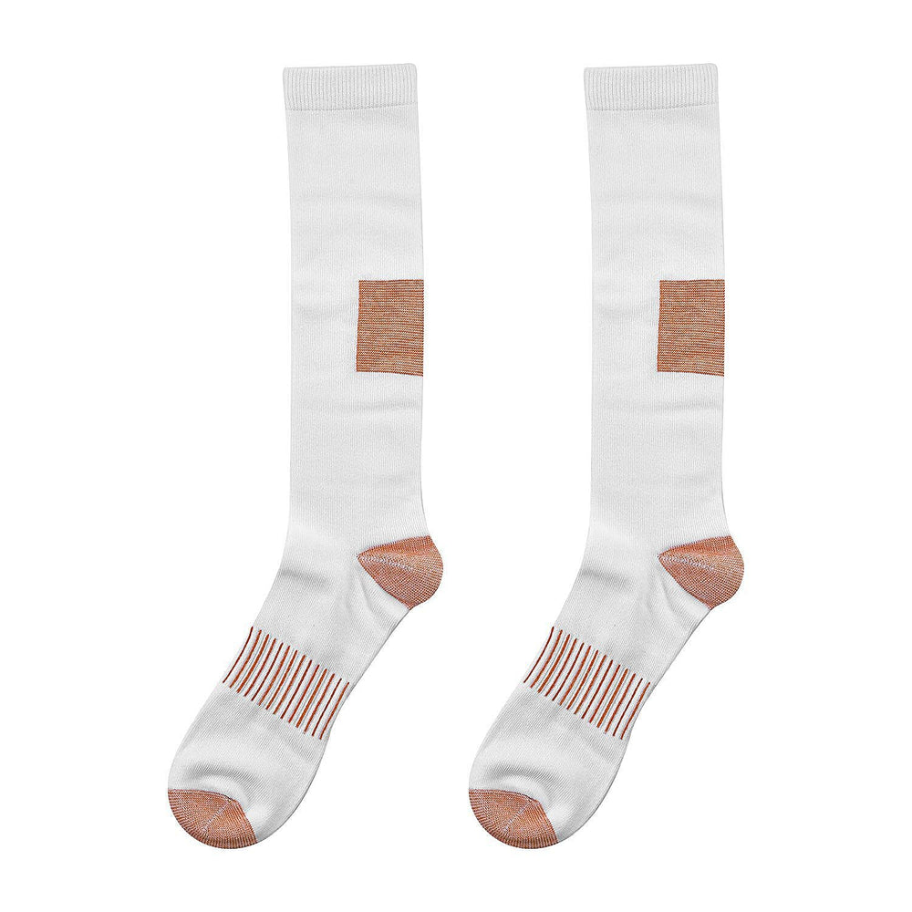 2 Pairs Antibacterial Copper Infused Compression Long Socks (Size S-M, 5 to 10) - White
