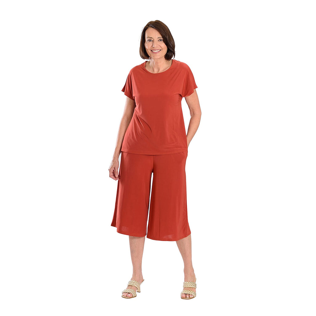Firenzaa 2 Piece Set with Stretchable Jersey top and Long Shorts(Size L) - Amber