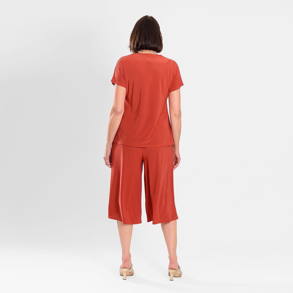 Firenzaa 2 Piece Set with Stretchable Jersey top and Long Shorts(Size L) - Amber