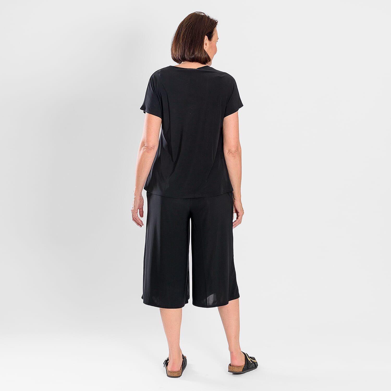 Firenzaa 2 Piece Set with Stretchable Jersey top and Long Shorts(Size M) - Black