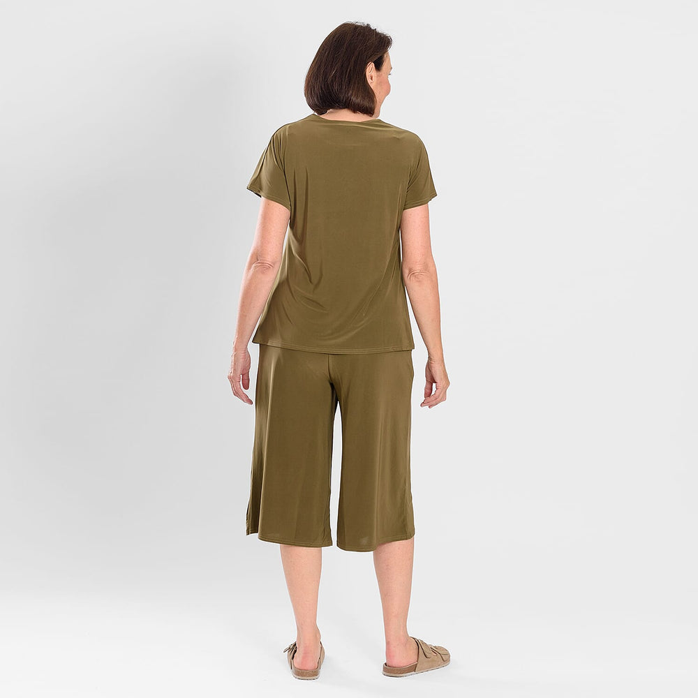 Firenzaa 2 Piece Set with Stretchable Jersey top and Long Shorts(Size M) - Khaki