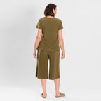 Firenzaa 2 Piece Set with Stretchable Jersey top and Long Shorts(Size M) - Khaki
