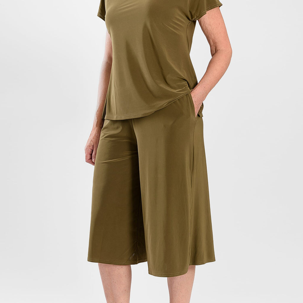 Firenzaa 2 Piece Set with Stretchable Jersey top and Long Shorts(Size M) - Khaki