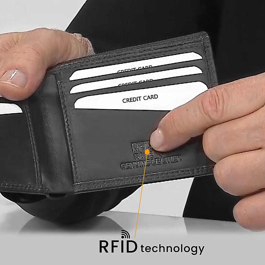 2 Piece Set - ASSOTS LONDON Mens 100% Genuine Leather Belt and RFID Wallet (Size- M, 29-33inch) - Black