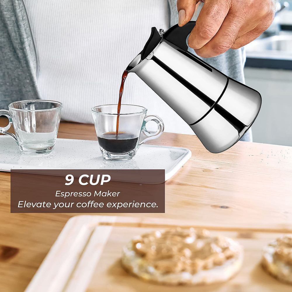 2 Piece Set - Espresso Maker 9 Cup and Adjustable Grinder