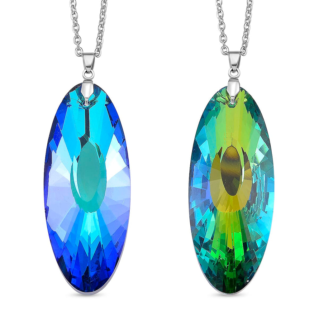 2 Piece Set -  Green Crystal Pendant with Chain (Size 24) Stainless Steel  4.020  Ct.