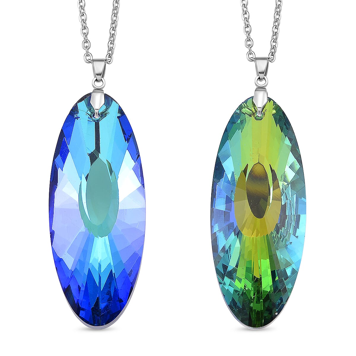 2 Piece Set -  Green Crystal Pendant with Chain (Size 24) Stainless Steel  4.020  Ct.