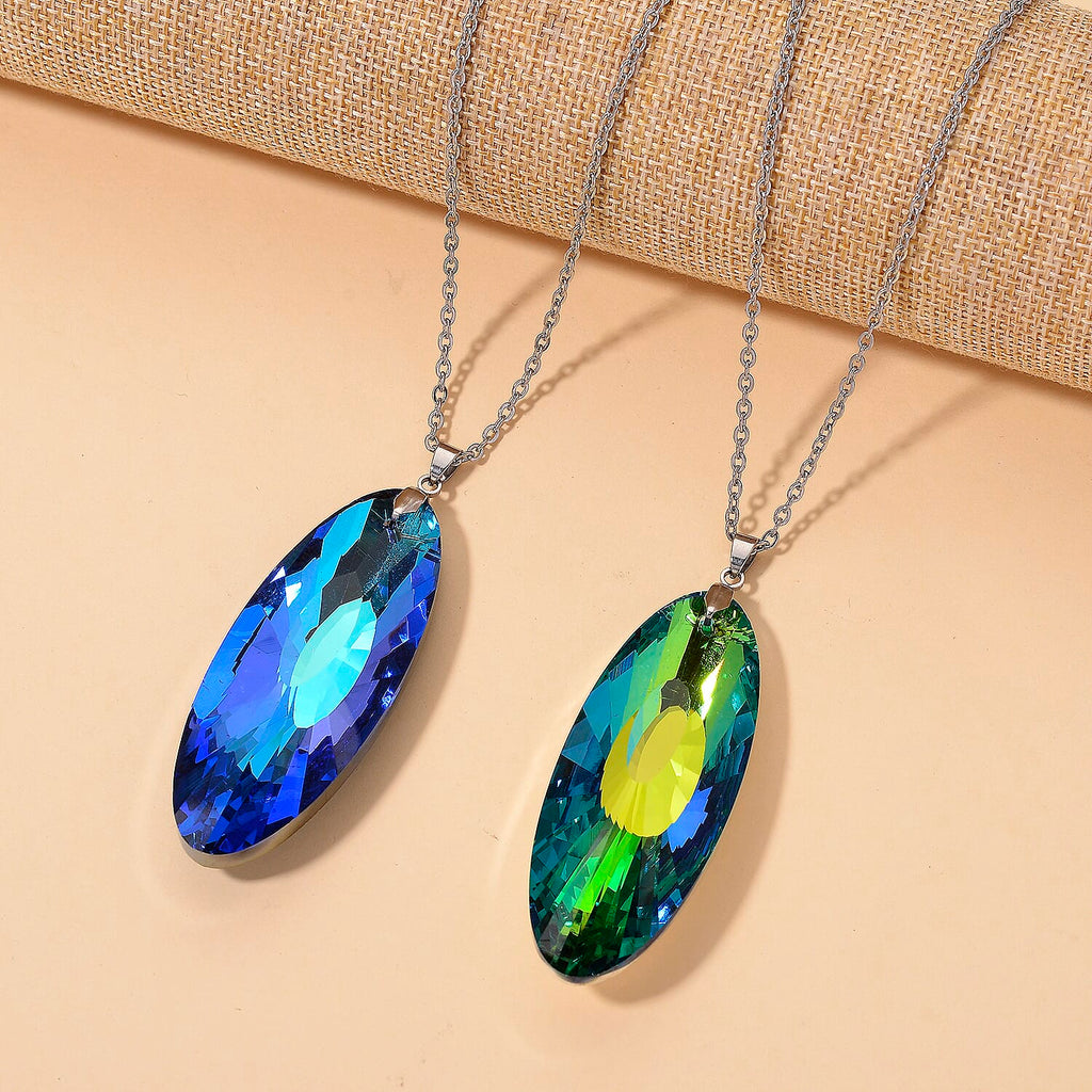 2 Piece Set -  Green Crystal Pendant with Chain (Size 24) Stainless Steel  4.020  Ct.