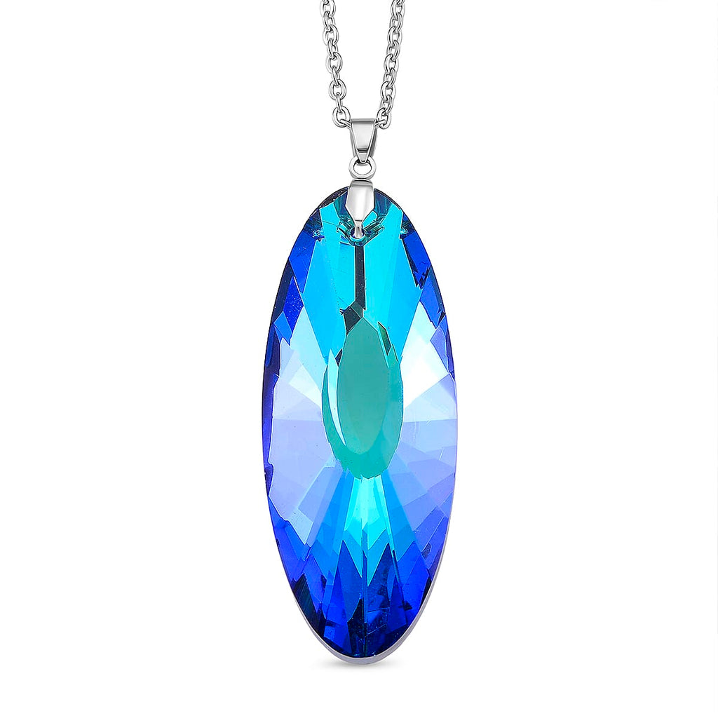 2 Piece Set -  Green Crystal Pendant with Chain (Size 24) Stainless Steel  4.020  Ct.