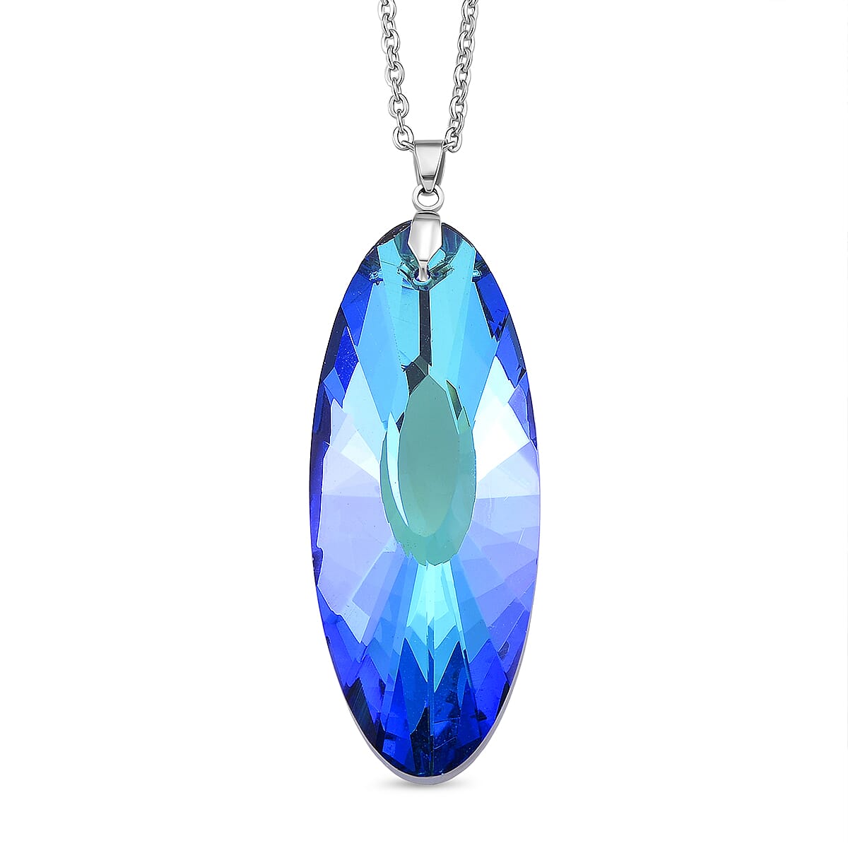 2 Piece Set -  Green Crystal Pendant with Chain (Size 24) Stainless Steel  4.020  Ct.