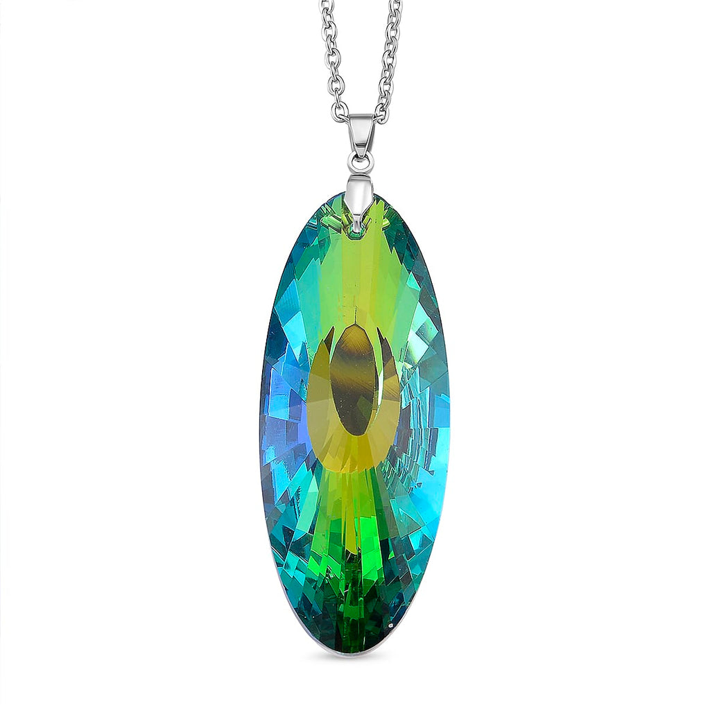 2 Piece Set -  Green Crystal Pendant with Chain (Size 24) Stainless Steel  4.020  Ct.