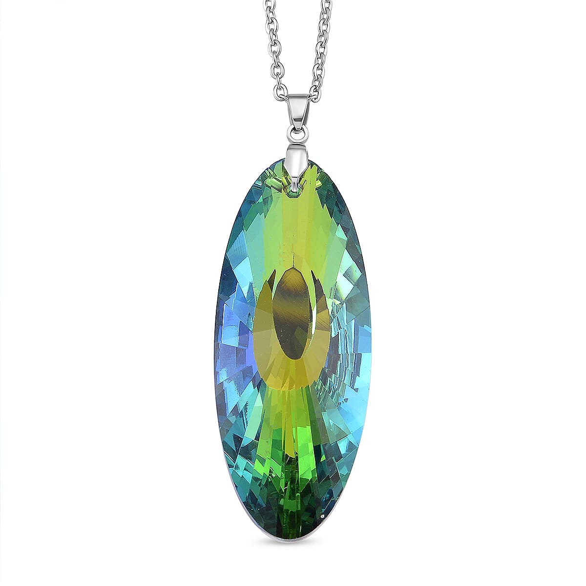 2 Piece Set -  Green Crystal Pendant with Chain (Size 24) Stainless Steel  4.020  Ct.