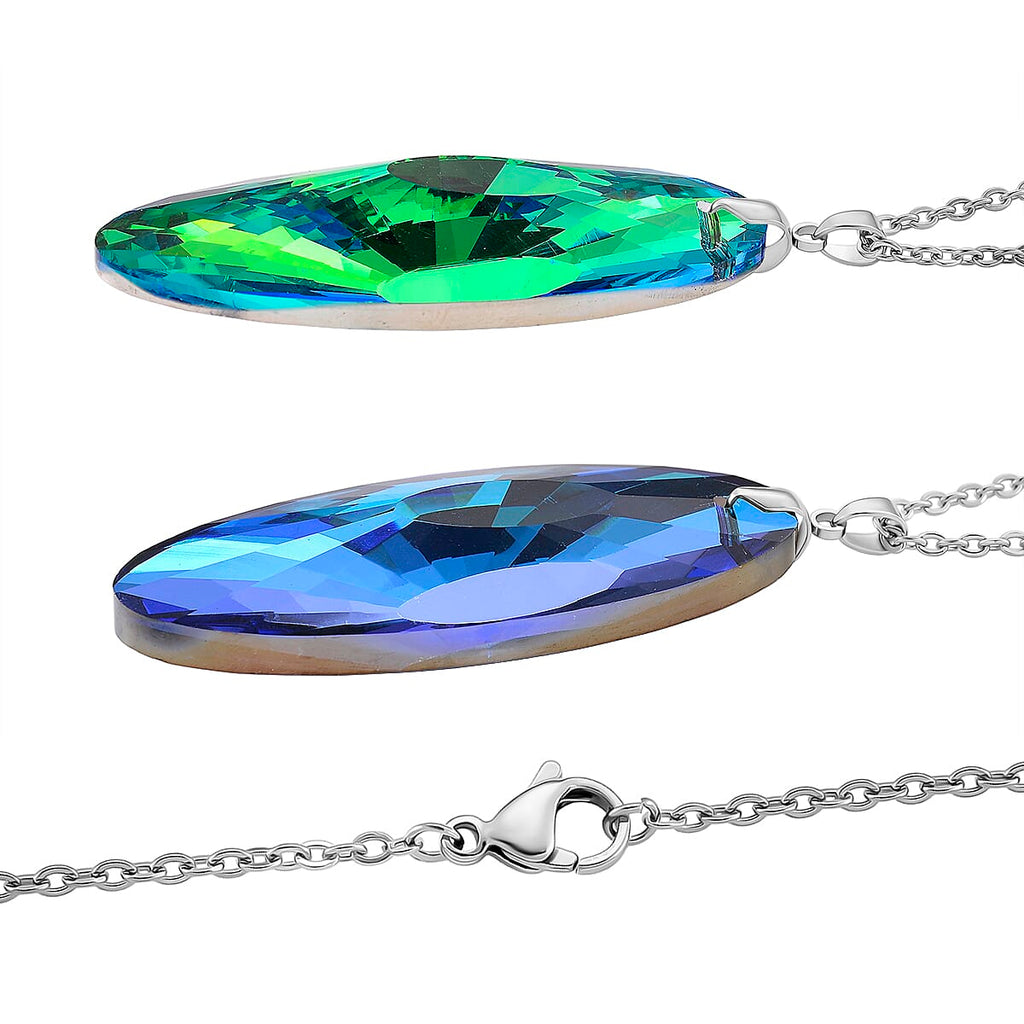 2 Piece Set -  Green Crystal Pendant with Chain (Size 24) Stainless Steel  4.020  Ct.