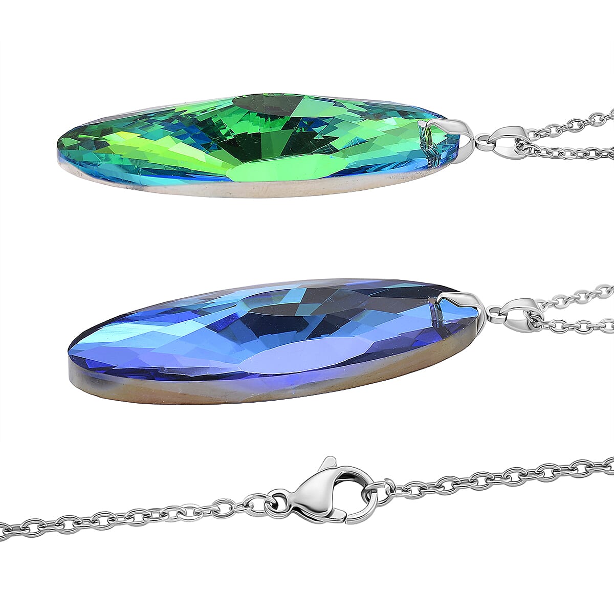 2 Piece Set -  Green Crystal Pendant with Chain (Size 24) Stainless Steel  4.020  Ct.