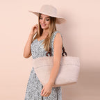 2 Piece Set - Handbag with Matching Hat Tote Bag and Zipper Closure (Size 48x30x17 Cm) - Dusty Pink