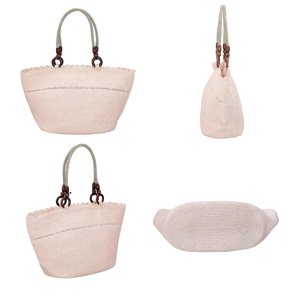 2 Piece Set - Handbag with Matching Hat Tote Bag and Zipper Closure (Size 48x30x17 Cm) - Dusty Pink