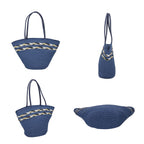 2 Piece Set - Handbag with Matching Hat Tote Bag and Zipper Closure - Blue